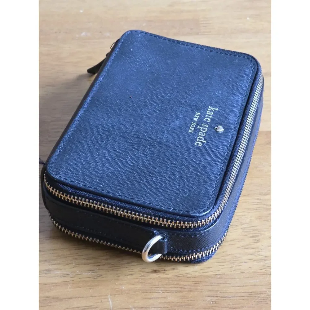 Kate Spade Dual Zip Around Crossbody Black Leather Clutch Wallet Purse *READ*